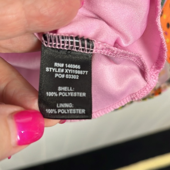 Crystal Sky Womens Mini Dress M Pink Orange Puffy Sleeves Zip Back Tie Sash EUC - Picture 7 of 16